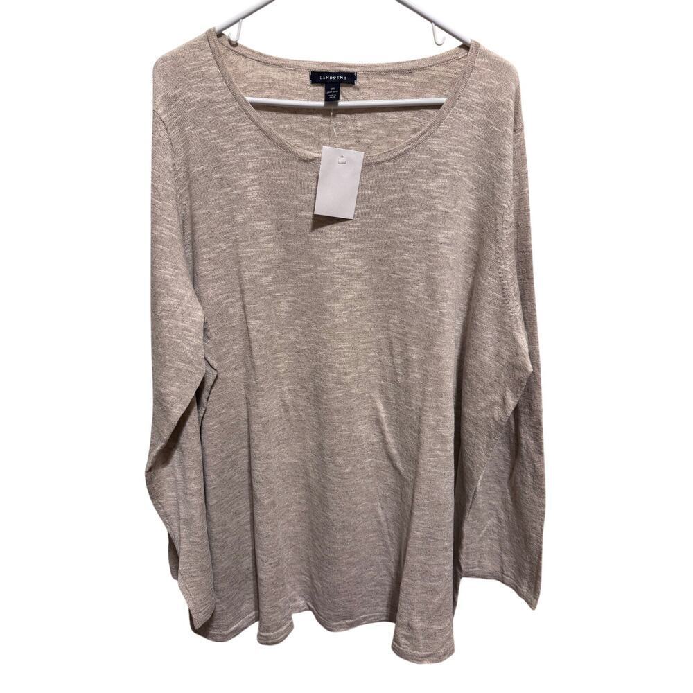 Land's End Lightweight Sweater Cream Tan Long Sleeve Cotton Linen Plus Sz 3X